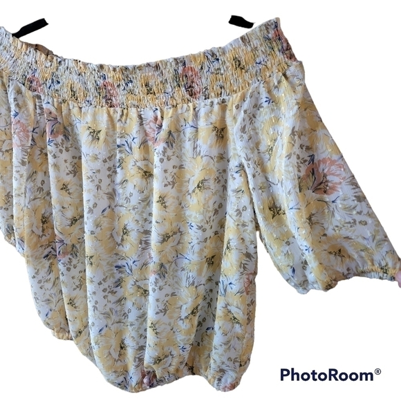 Joie Crop Top Floral Blouse Smocked Off The Shoulder Flowy - Picture 3 of 12